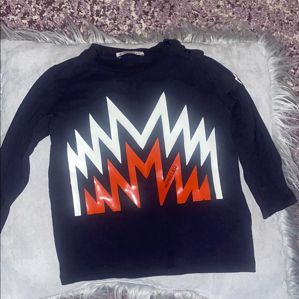 Moncler Black and Red Long Sleeve Tee with Graphic Design